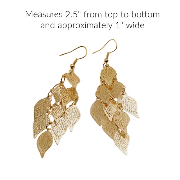 Dangle Leaf Earrings for Pierced Ears with 9 Copper Filigree Leaves Gold Tone - Picture 2 of 2